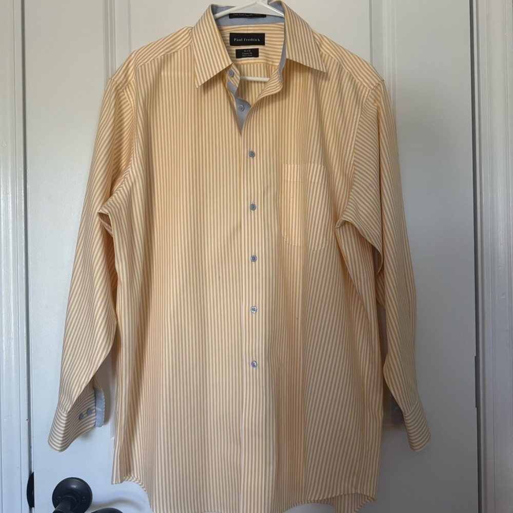 Paul Fredrick Yellow & White Striped 16x32 Classic Fit No Iron Shirt